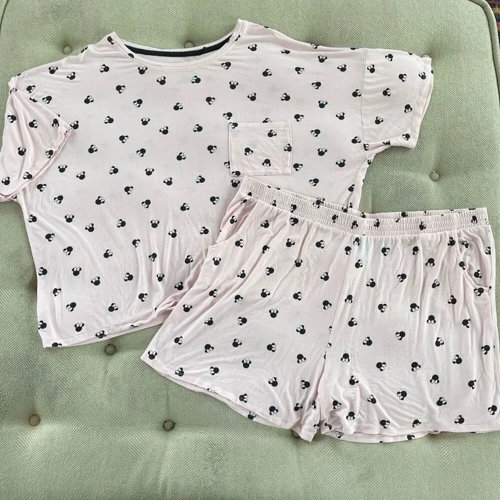 Disney Minnie Mouse Short Pajama Set Pink XXL - Picture 2 of 9